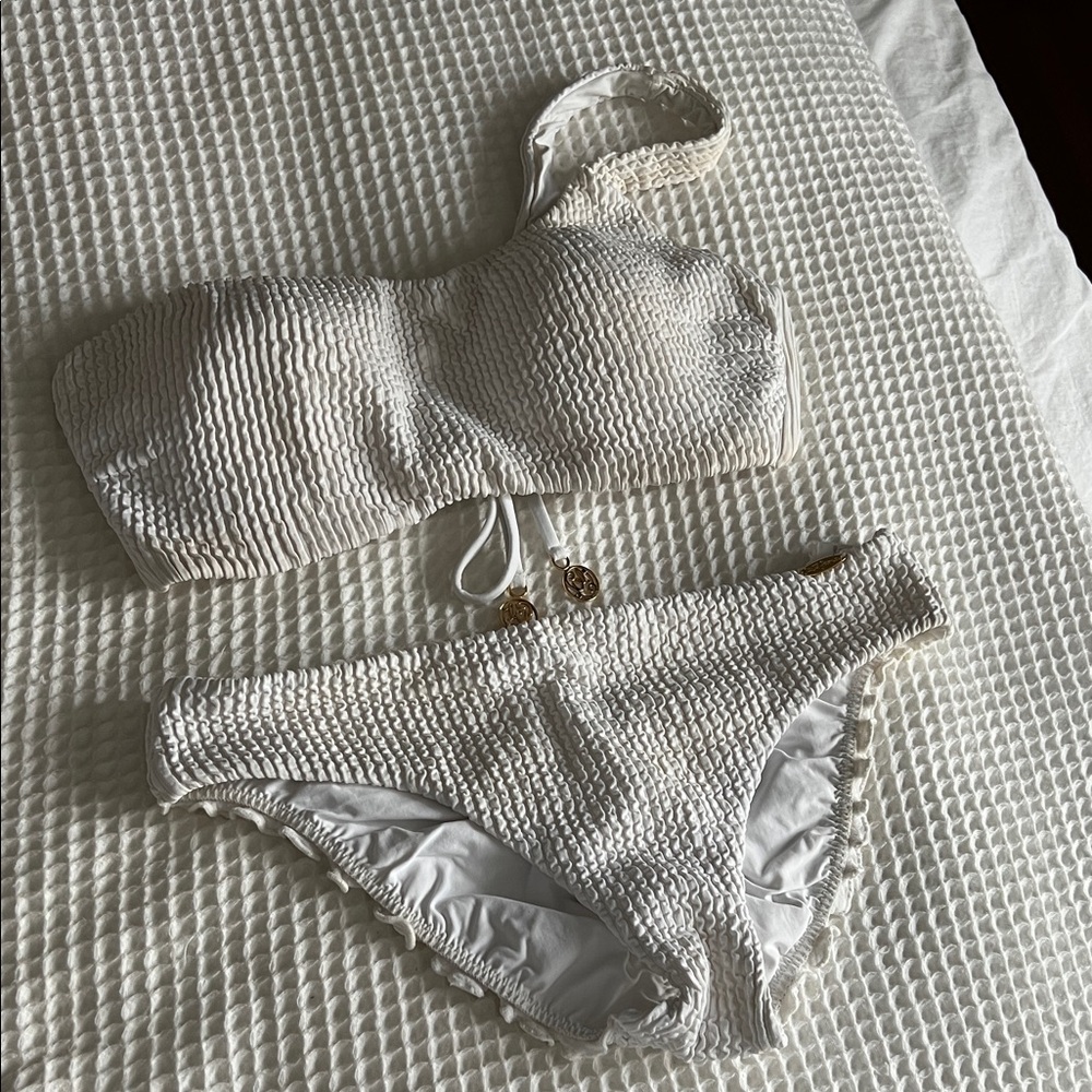 Luli Fama White Textured Bikini Set